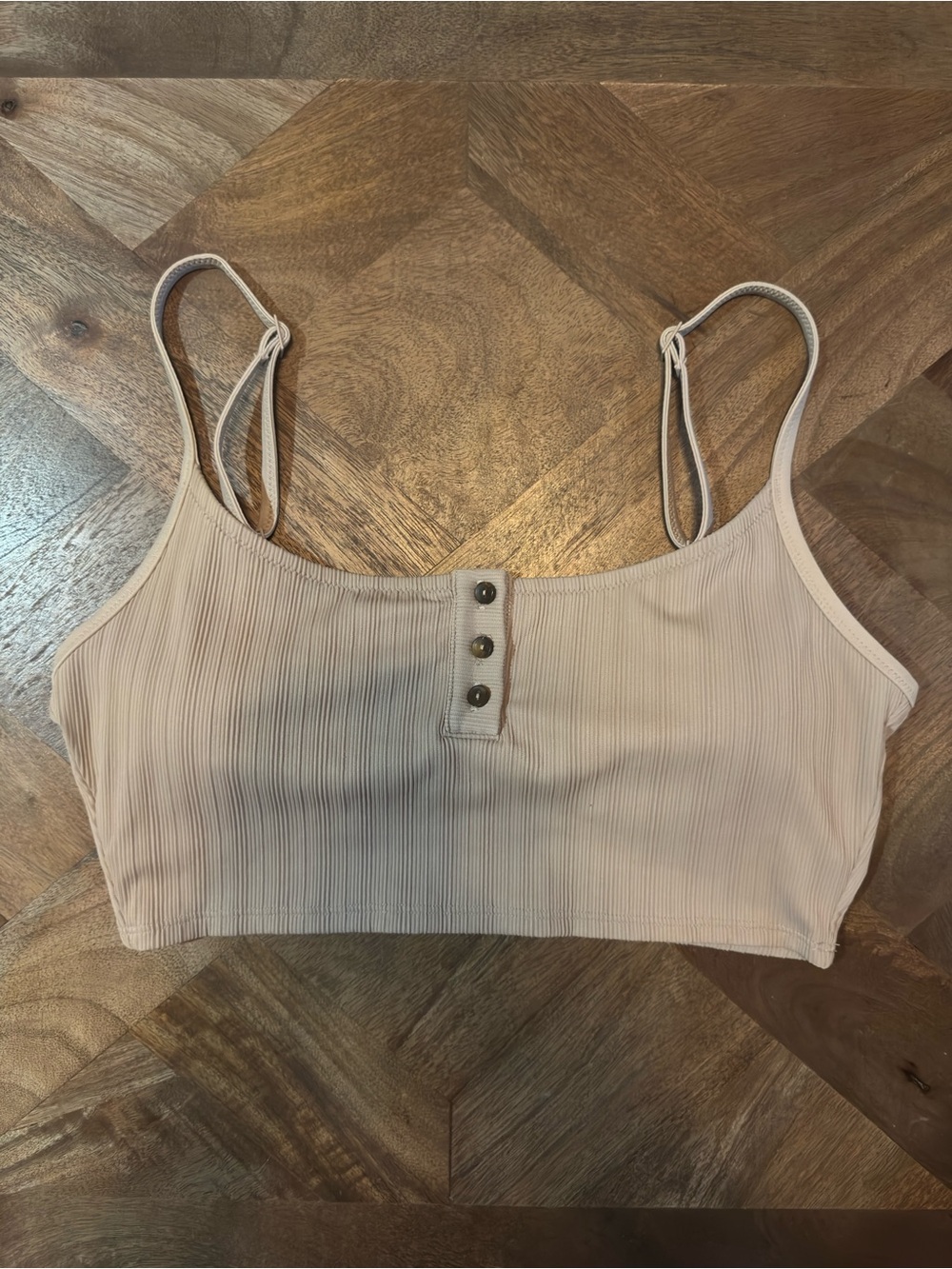 aerie Ribbed Longline Bralette Scoop Bikini Top - Tan/Taupe Medium - Picture 2 of 4